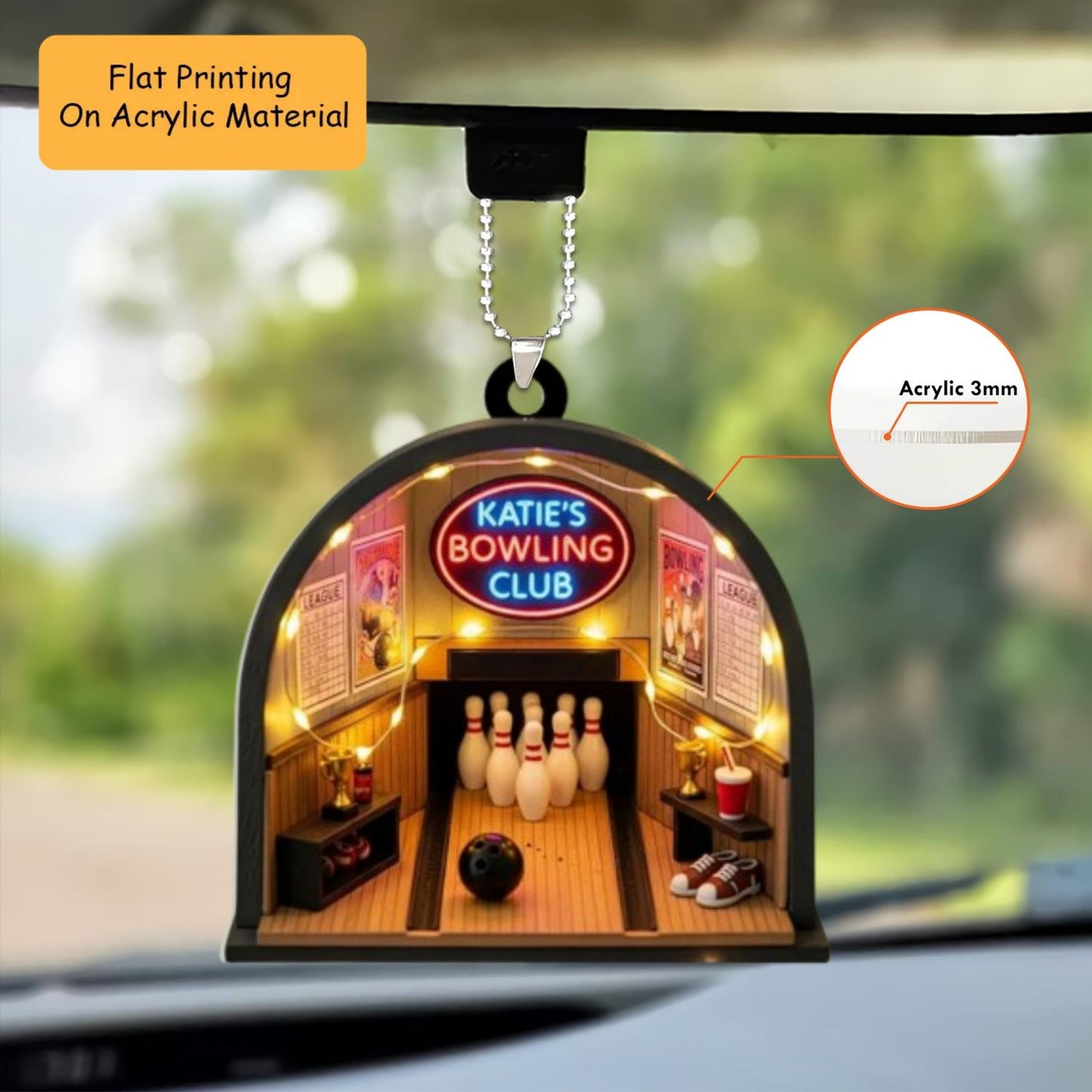 Personalized Bowling Acrylic Ornamen, Bowling Keychain, Car Ornament, Christmas Ornament Gifts