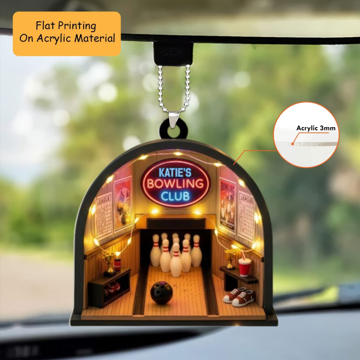 Personalized Bowling Acrylic Ornamen, Bowling Keychain, Car Ornament, Christmas Ornament Gifts