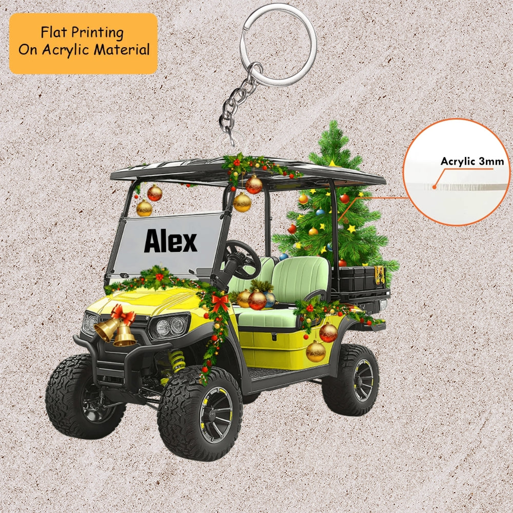 Personalized Golf Cart Acrylic Ornament, Golf Keychain, Car Ornament, Christmas Ornament Gifts