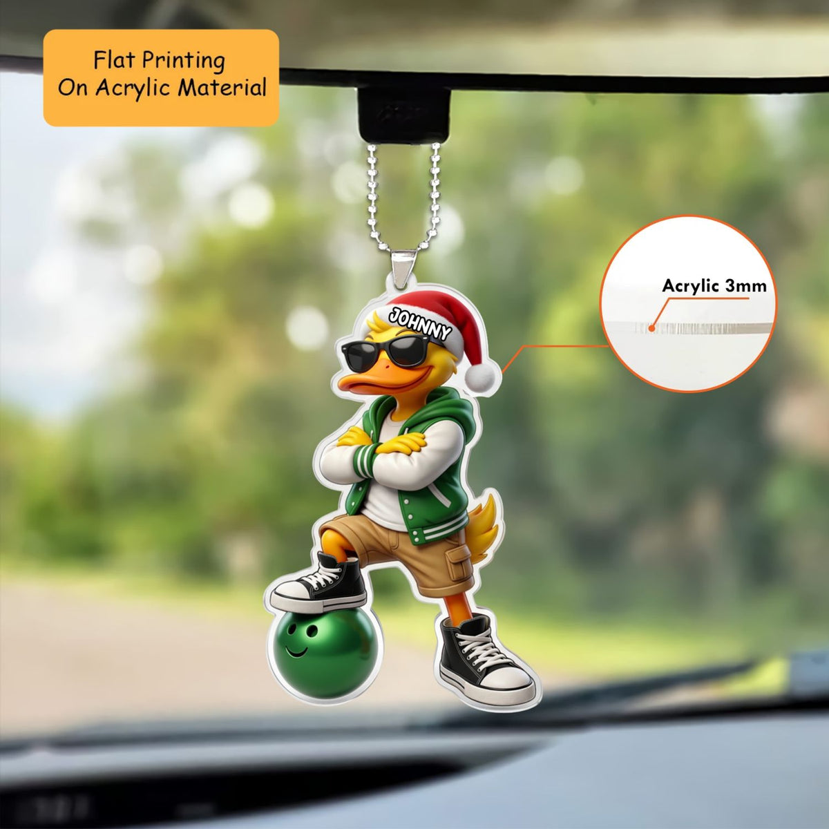 Personalized Bowling Christmas Ornament, Cool Duckie With Bowling, Custom Ornament Christmas Gift, Keychain Bowling, Car Ornament Bowling
