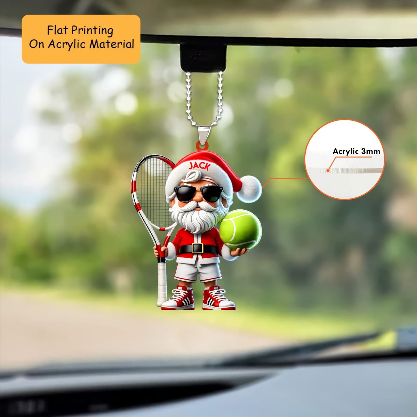 Personalized Tennis Christmas Ornament, Cool Santa With Racket, Custom Ornament Christmas Gift, Keychain Bowling, Car Ornament Bowling