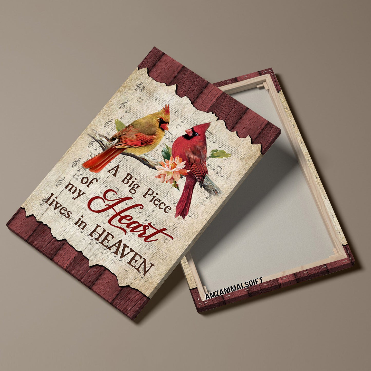 Memorial Premium Wrapped Portrait Canvas - Bird Couple, Male And Female Cardinals, A Piece Of My Heart In Heaven - Heaven Gift For Members Family