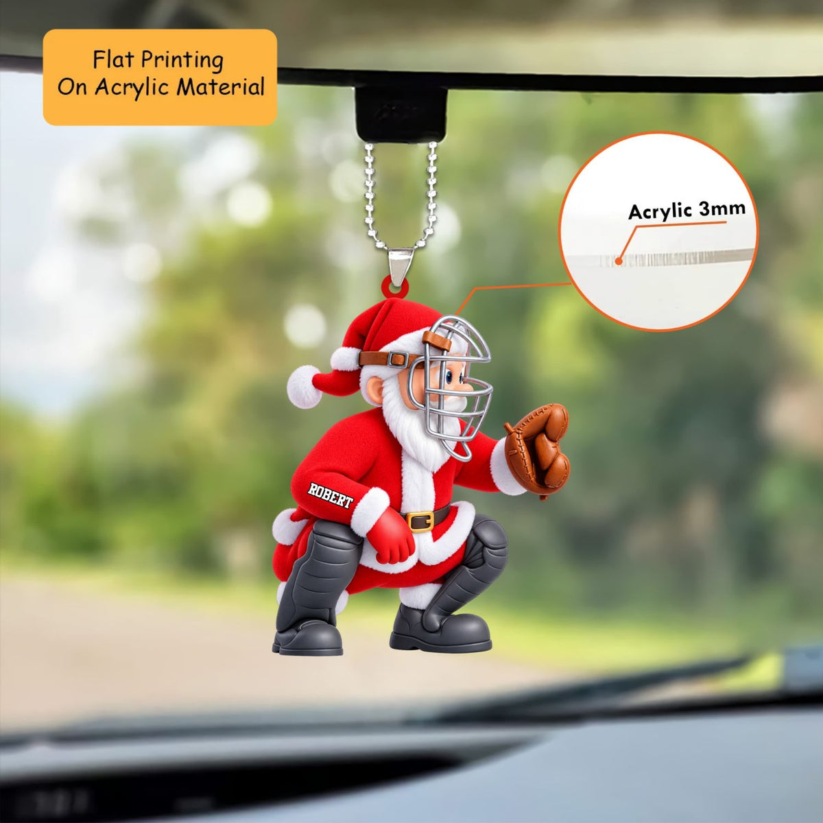 Personalized Baseball Catcher Christmas Ornament, Santa Claus In Squat Catcher Gear, Custom Ornament Christmas Gift, Keychain Baseball, Car Ornament Baseball