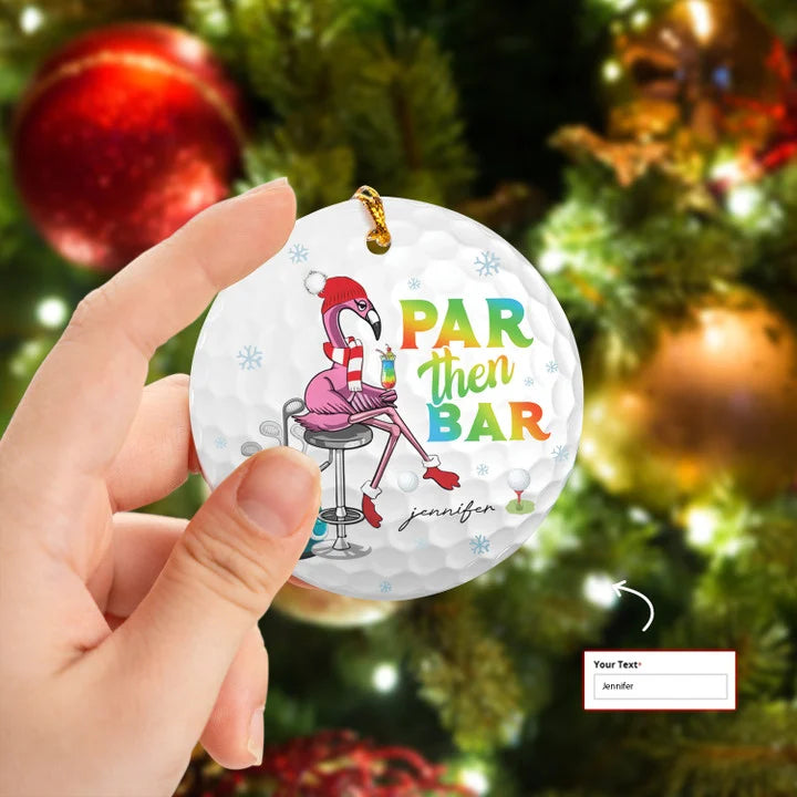 Custom Name Flamingo Golf Cocktail Par Then Bar Circle Ceramic Ornament, Christmas Golf Ceramic Ornament - Best Gift For Golf Lovers, New Year