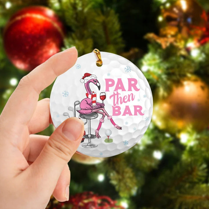 Flamingo Golf Par Then Bar Wine Circle Ceramic Ornament, Christmas Golf Ceramic Ornament - Best Gift For Golf Lovers, New Year