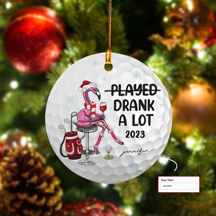 Custom Name Flamingo Drink Wine Circle Ceramic Ornament Stick Man, Drank A Lot 2023 Ceramic Stick Ornament - Best Gift For Golf Lovers, Christmas
