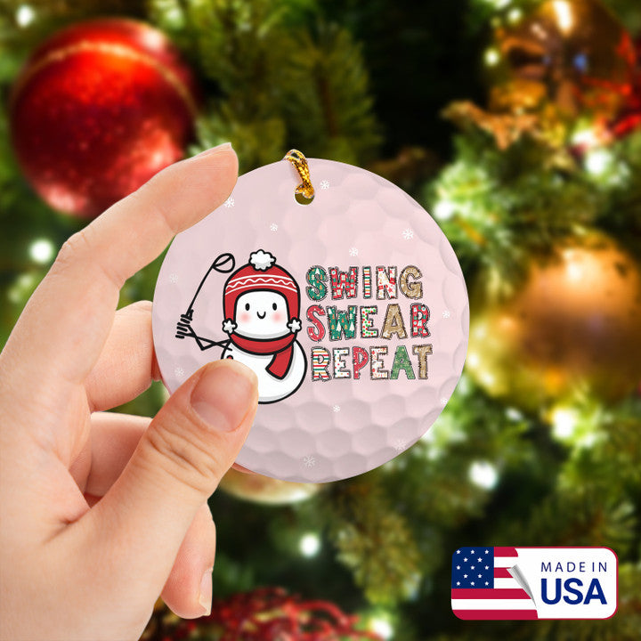 Snowman Swing Swear Repeat Golf Ceramic Ornament - Best Gift For Golf Lovers, New Year, Christmas