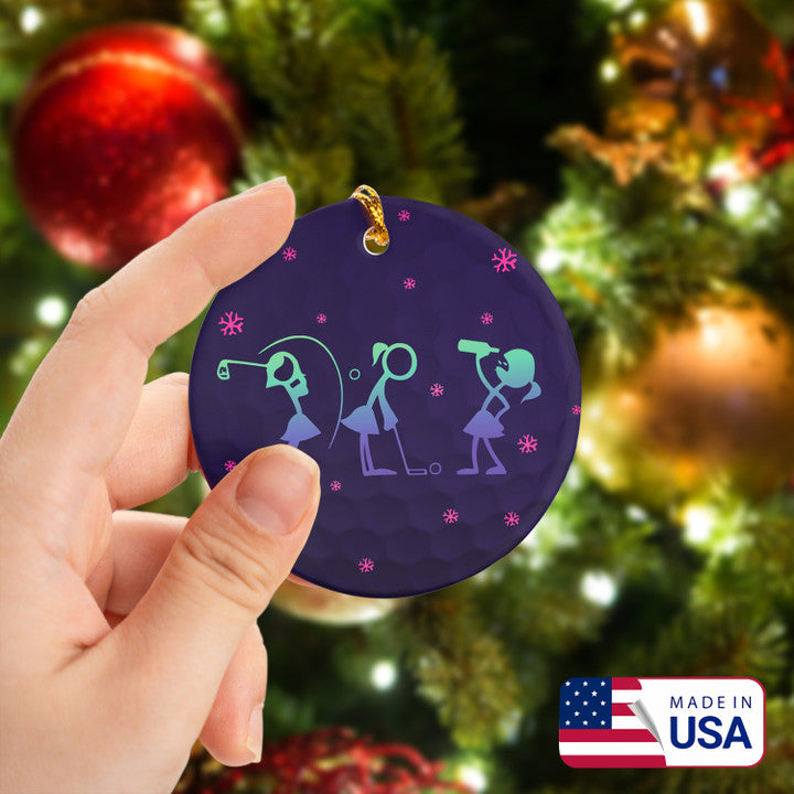 Gradient Wine Women Stick Man Golf Ceramic Ornament - Best Gift For Golf Lovers, New Year, Christmas