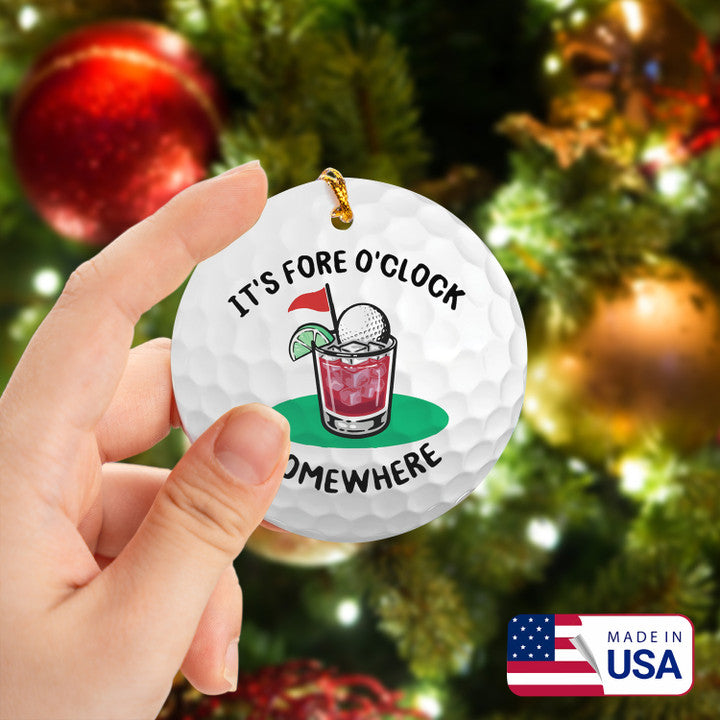 It's Fore O'clock Somewhere Wine Golf Ceramic Ornament - Best Gift For Golf Lovers, New Year, Christmas