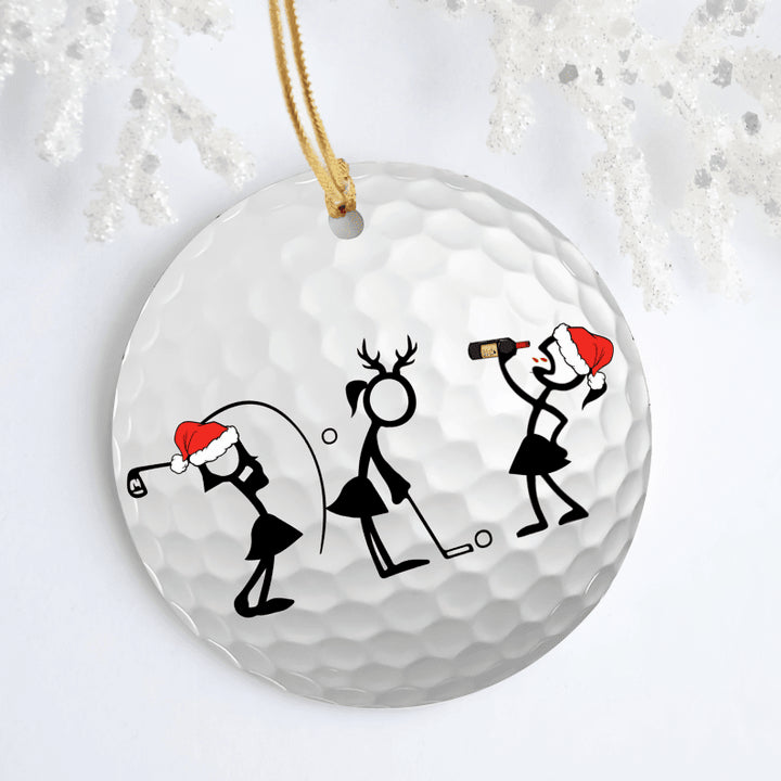 Wine Women Stick Man Circle Ceramic Ornament, Women Player Golf Stick Circle Ceramic Ornament - Best Gift For Christmas, Decor Home