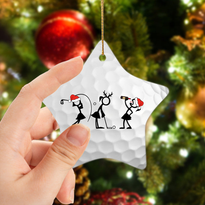Wine Women Stick Man Golf Star Ceramic Ornament - Best Gift For Golf Lovers, New Year, Christmas