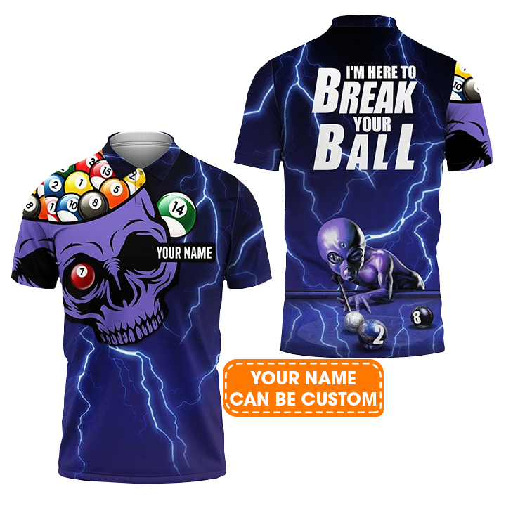 Custom Billiard Men Polo Shirt - Thunderstorm I'm Here To Break Your Balls Personalized Name - Perfect Billiard Polo Shirt For Men, Billiard Lover