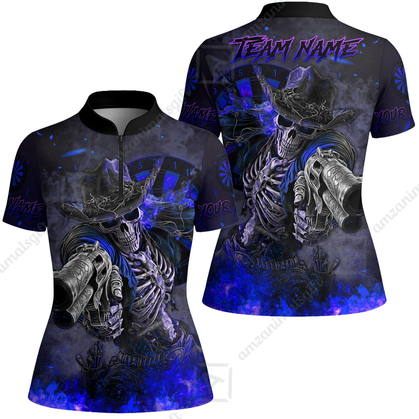 Customized Darts Team Uniform Shirt Darts Cowboy Skeleton Gunslinger Multicolor, Personalized Name Darts Shirt
