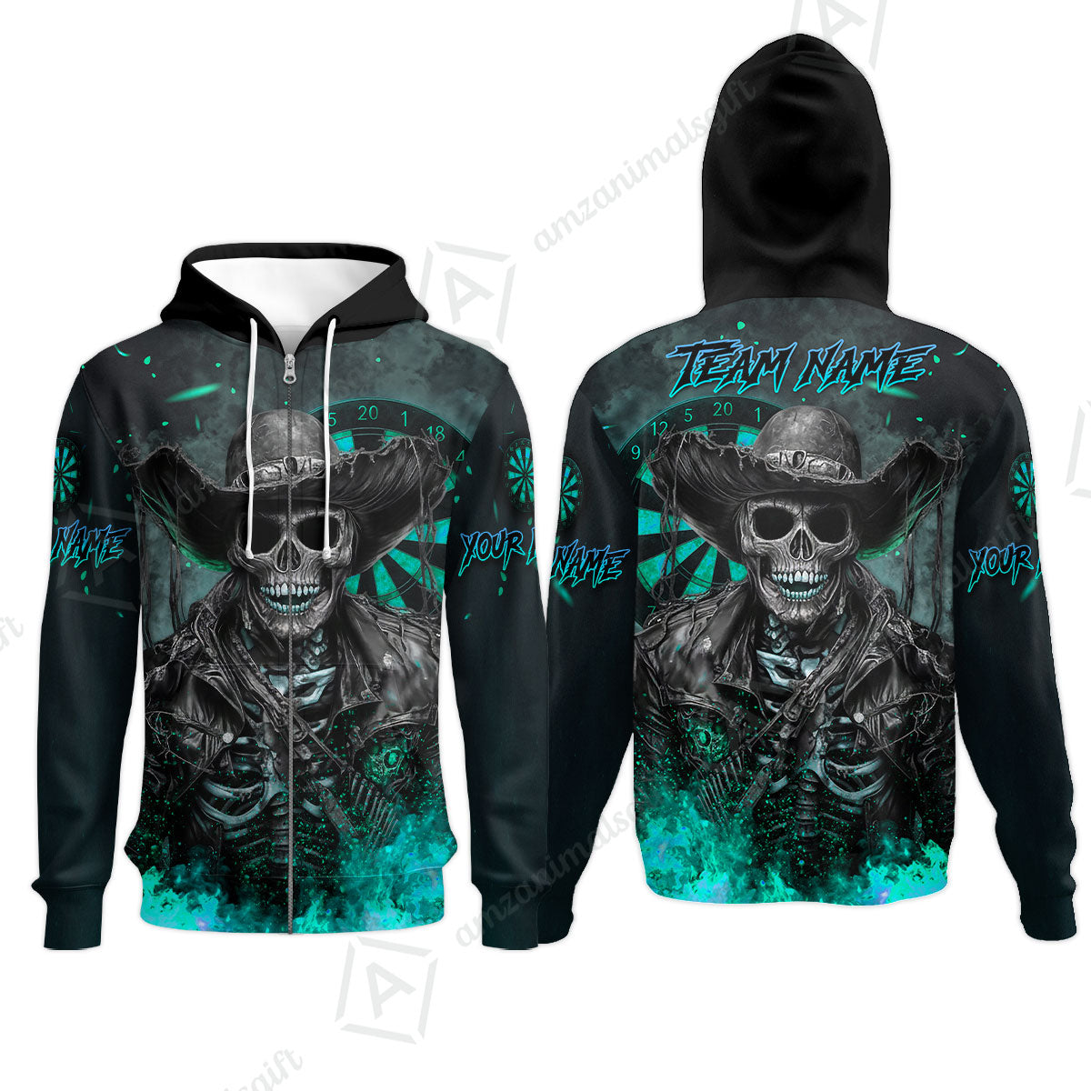 Customized Darts Team Uniform Shirt Darts Cowboy Skeleton Multicolor, Personalized Name And Team Name Darts Shirt