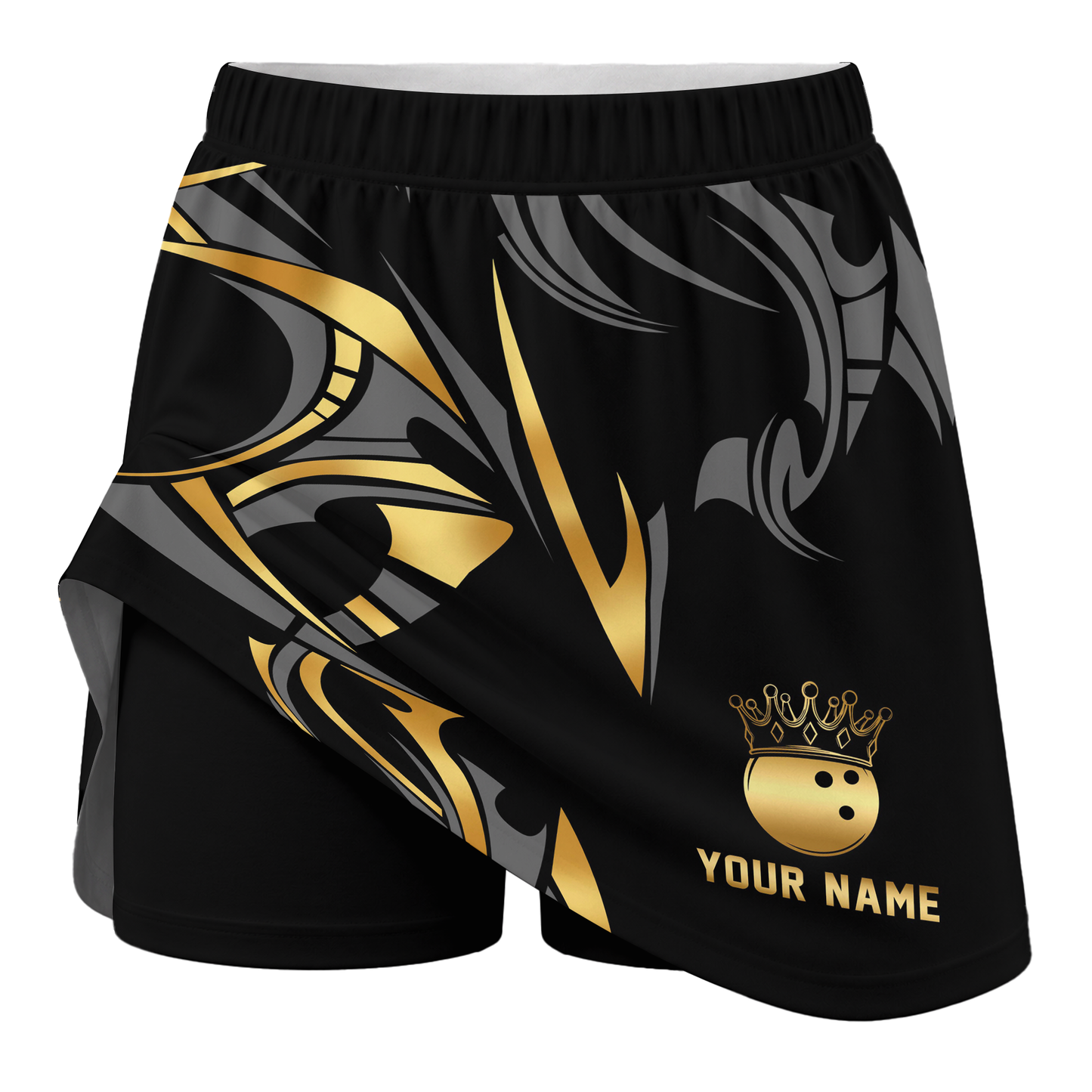 Customized Bowling Trouser Skirts With Shorts Underneath, Bowling Ball Crown Multicolor Skorts With Pockets