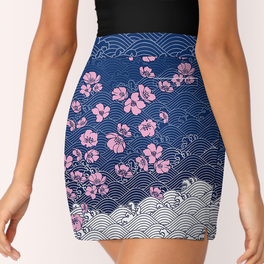 Customized Bowling Trouser Skirts With Shorts Underneath, Bowling Flowers Cherry Blossom Skorts With Pockets