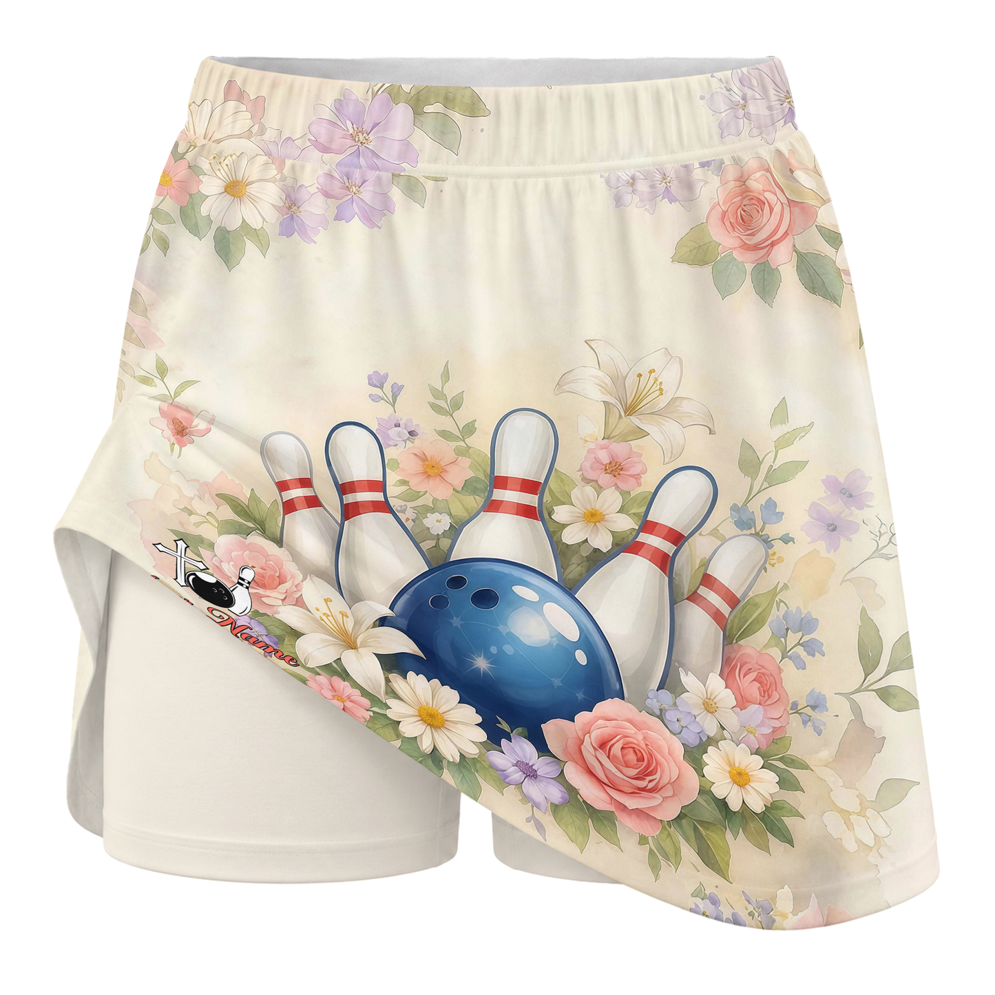 Customized Bowling Trouser Skirts With Shorts Underneath, Bowling Pastel Flower Christian With Pockets