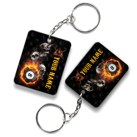 Skull Reaper Billiard Pool 8 Ball Hello Darkness Personalized Name Acrylic Keychain - Christmas Gift For Billiard Lovers, Billiard Players