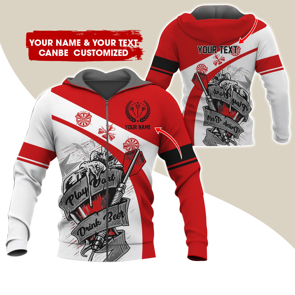Custom Name & Text Beer Darts Premium Zip Hoodie, Customized Play Darts Drink Beer Zip Hoodie For Men & Women - Gift For Darts Lovers, Darts Players