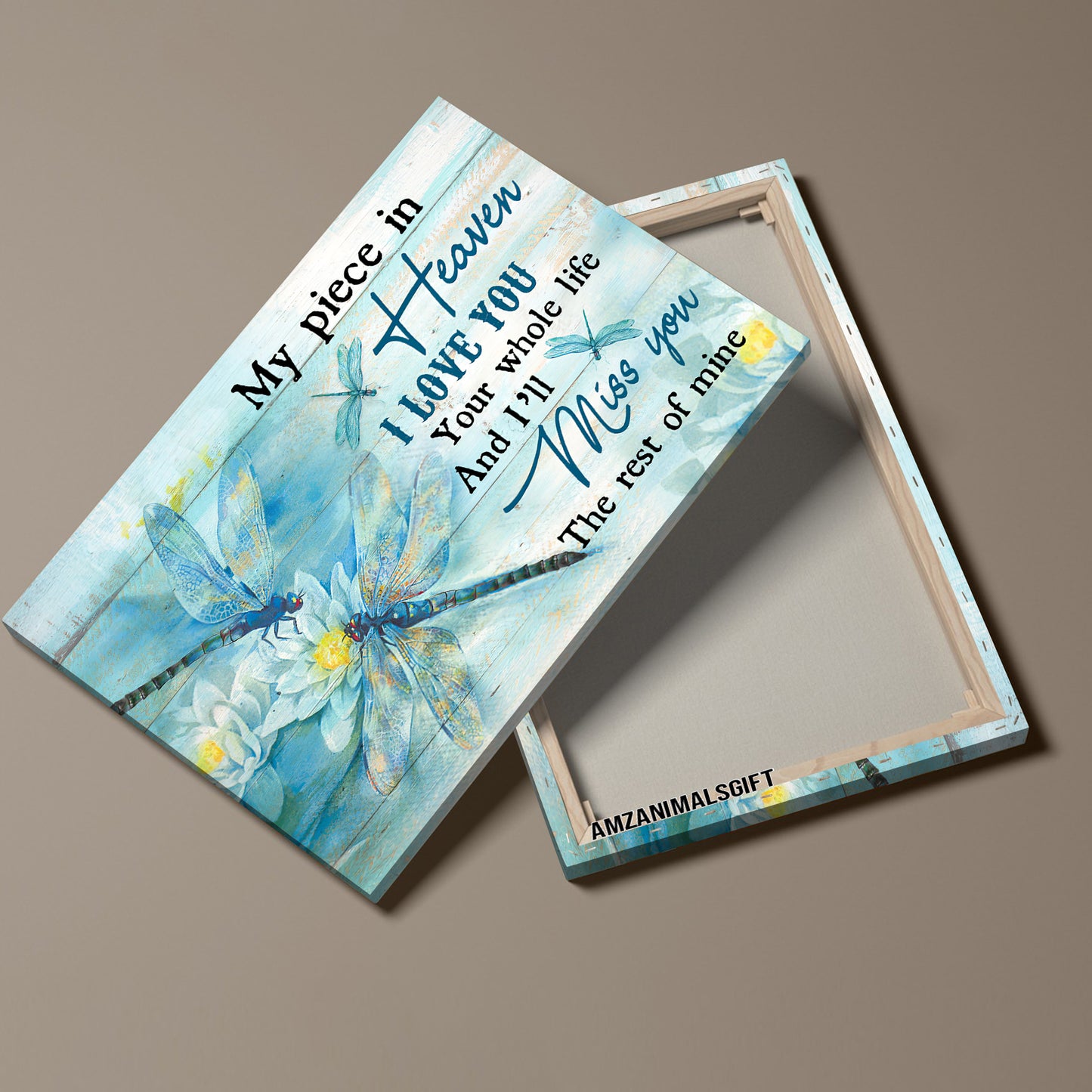 Memorial Premium Wrapped Landscape Canvas - Blue Butterfly, White Flower Painting, I'll Miss You The Rest Of Mine - Heaven Gift For Members Family