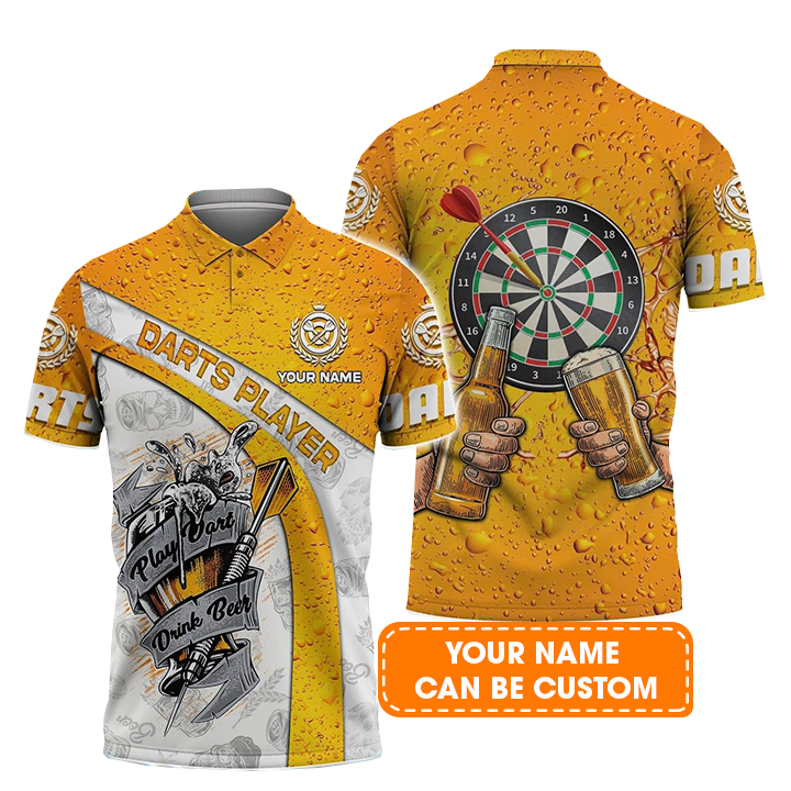 Darts Polo Shirts Personalised, Play Darts Drink Beer, Beer Background Custom Name Men Polo Shirt - Perfect Gift For Men, Darts Player, Darts Lover