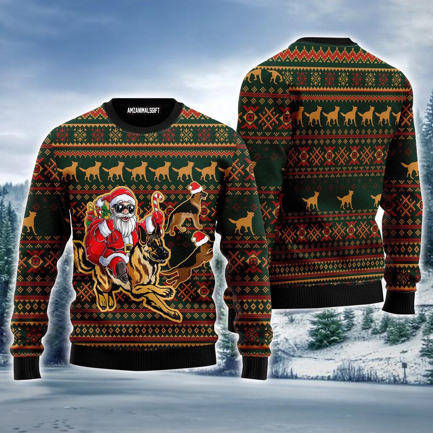 Santa & German Shepherd Ugly Christmas Sweater For Men & Women, Perfect Outfit For Christmas New Year Autumn Winter