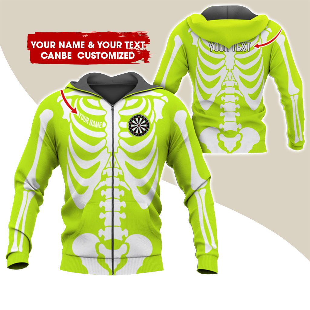 Customized Name & Text Skeleton Darts Premium Zip Hoodie, Personalized Name Darts Zip Hoodie For Men & Women - Gift For Darts Lovers, Darts Players