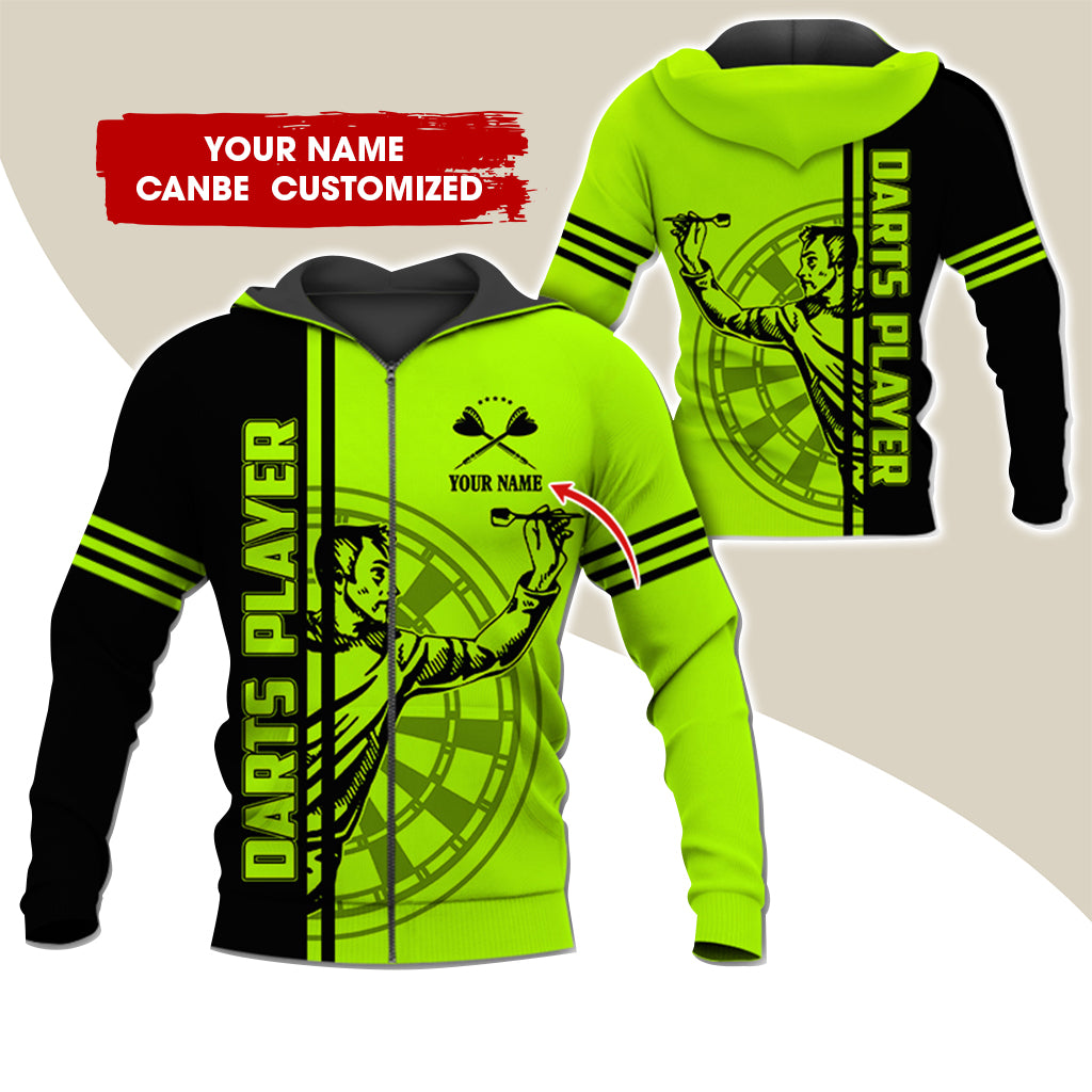 Customized Name Darts Player Premium Zip Hoodie, Personalized Darts Zip Hoodie For Men & Women - Gift For Darts Lovers, Darts Players