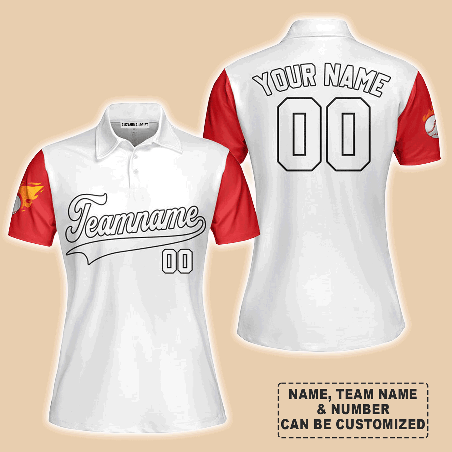 Customized Baseball Women Polo Shirt, Texas Fire Baseball White Red Custom Polo Shirt - Perfect Polo Shirt For Women, Baseball Lovers