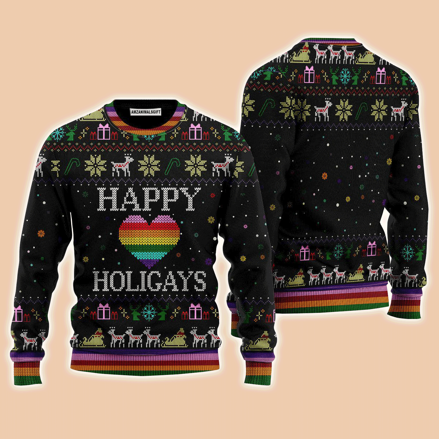 Happy Holigays LGBT Sweater, Ugly Sweater For Men & Women, Perfect Outfit For Christmas New Year Autumn Winter