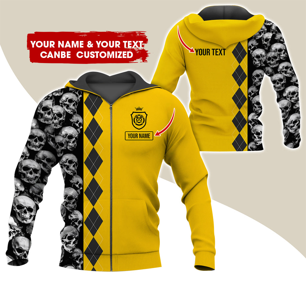 Personalized Name & Text Skull Darts Premium Zip Hoodie, Custom Name Skull Pattern Zip Hoodie For Men & Women - Gift For Darts Lovers, Darts Players