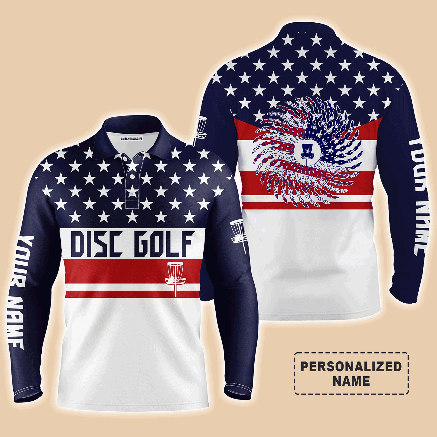 Custom Disc Golf Men Polo Shirt - Custom Name American Flag Patriot Apparel Men Polo Shirt - Perfect Polo Shirt For Men, Disc Golf Lover