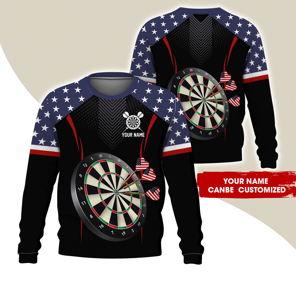 Customized Darts Sweatshirt, Dartsboards & American Flag Sweatshirt Black For Darts Player, Perfect Gift For Darts Lovers, Friend, Family