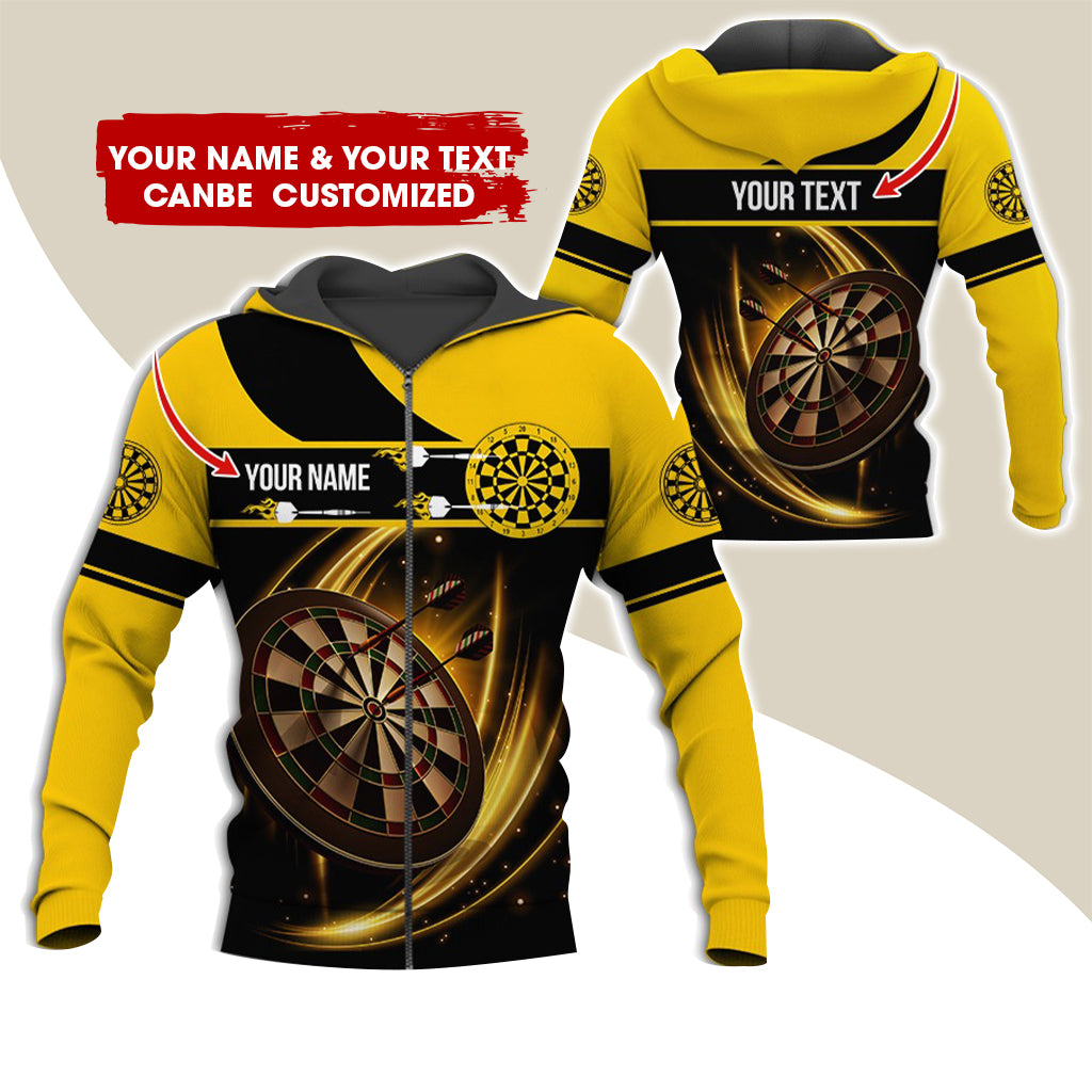 Customized Name & Text Darts Premium Zip Hoodie, Personalized Yellow Dartboard Zip Hoodie For Men & Women - Gift For Darts Lovers, Darts Players