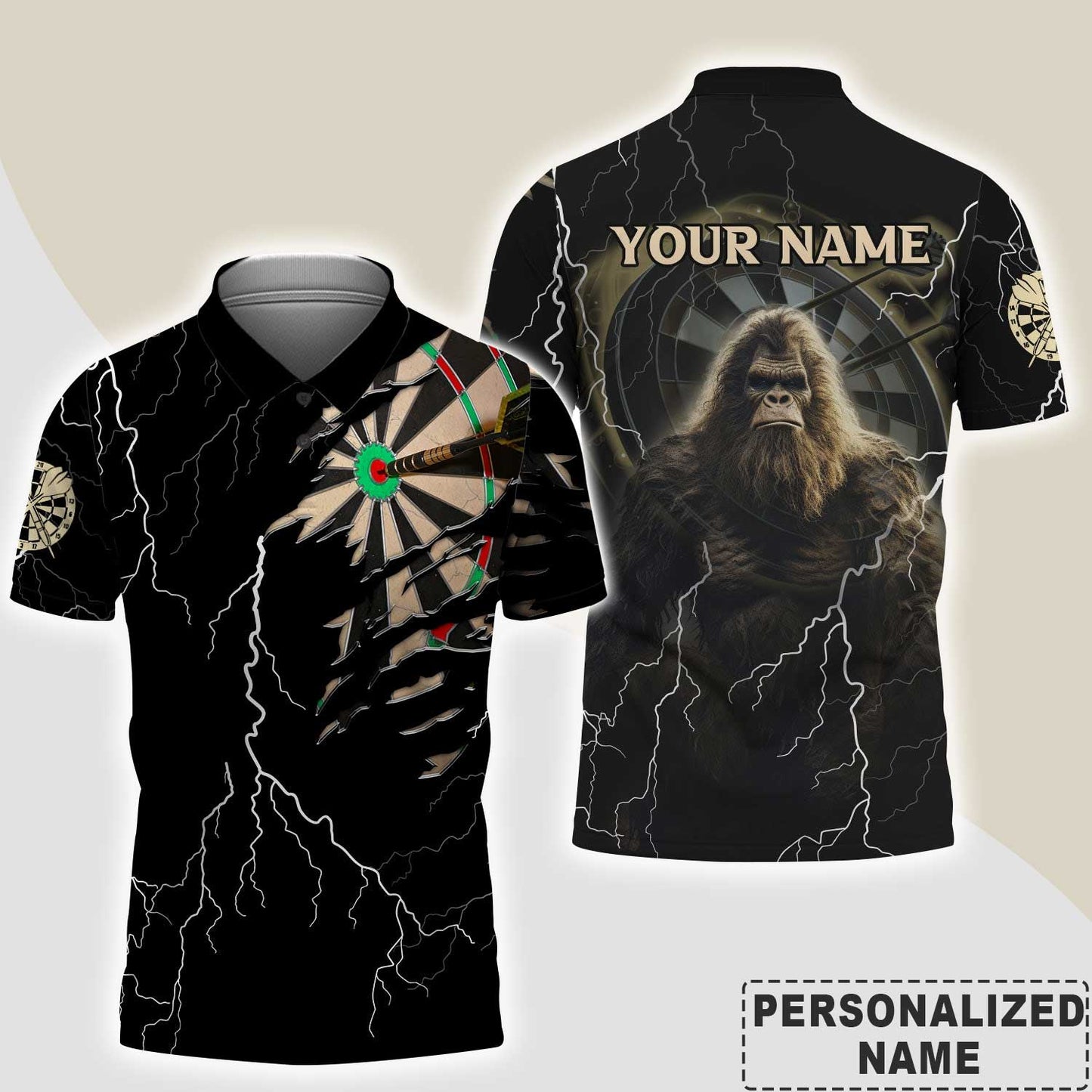 Customized Name Darts Men Polo Shirt, Bullseye Dartboard Personalized Bigfoot And Darts Polo Shirt - Gift For Darts Players, Darts Lovers