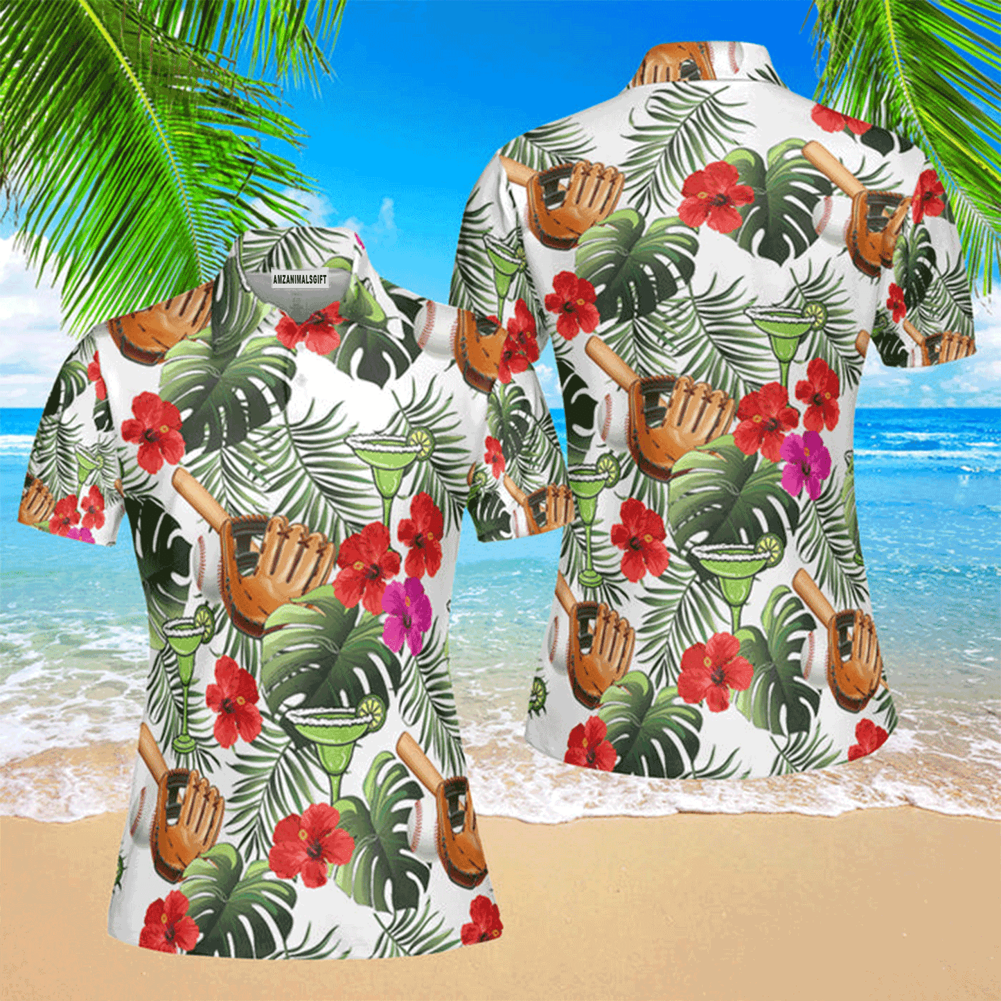 Baseball Women Polo Shirt, Baseball Tropical Leaves Summer Holiday Polo Shirt For Women, Perfect Polo Shirt For Baseball Lovers
