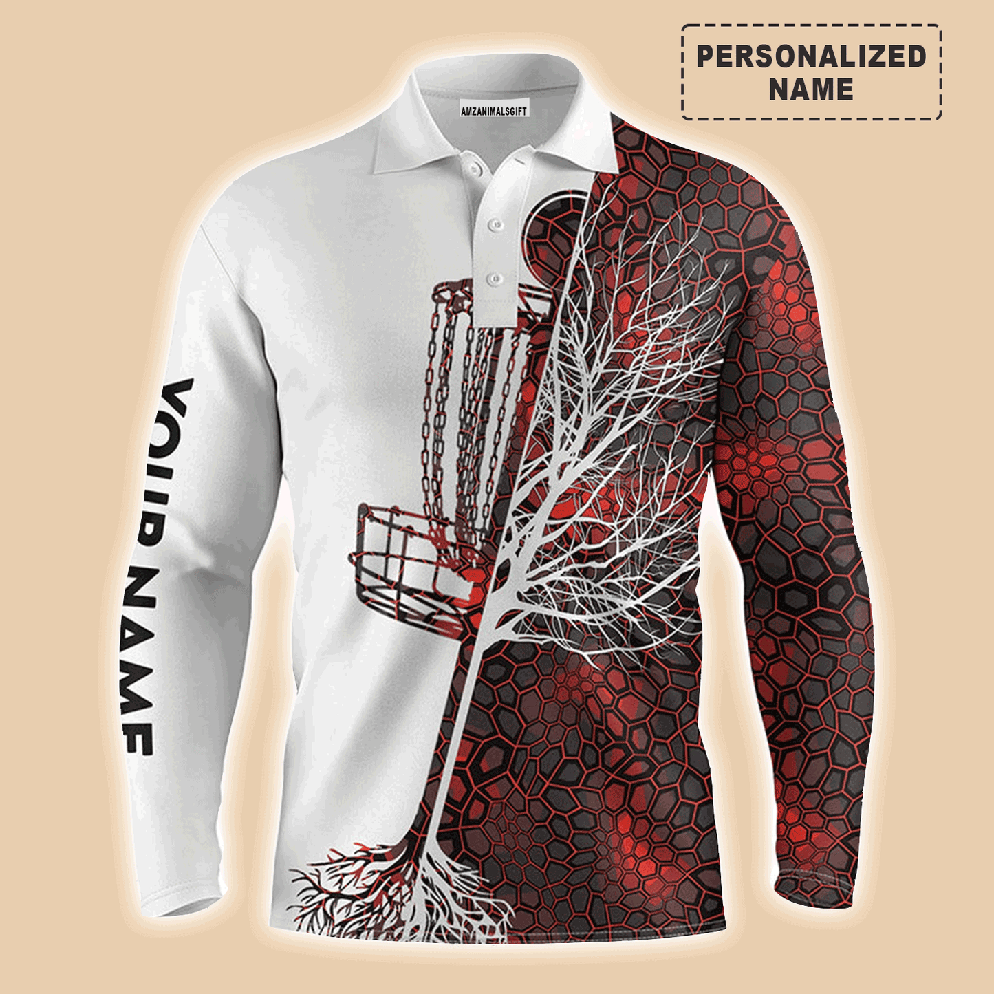 Custom Disc Golf Men Polo Shirt - Funny Custom Name Red Camo Disc Golf Basket Apparel - Personalized Gift For Men, Disc Golf Lover