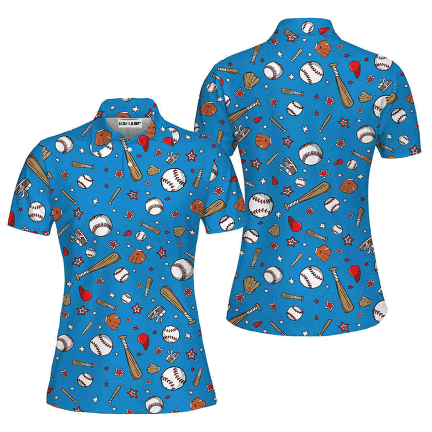 Baseball Women Polo Shirt, Blue Baseball Sports Pattern Polo Shirt For Women, Perfect Polo Shirt For Baseball Lovers