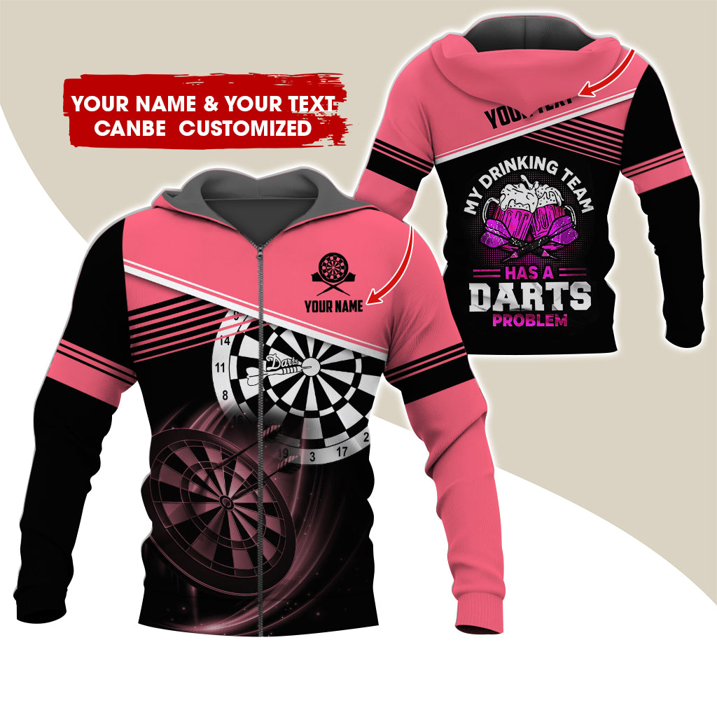 Personalized Name & Text Beer Darts Premium Zip Hoodie, Customized My Drinking Team Zip Hoodie For Men & Women - Gift For Darts Lovers, Darts Players