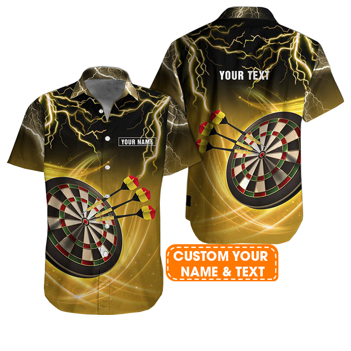 Customized Name & Text Darts Hawaiian Shirt, Thunder Lightning Dartboard Personalized Darts Hawaiian Shirts - Gift For Darts Lovers, Darts Players Uniforms