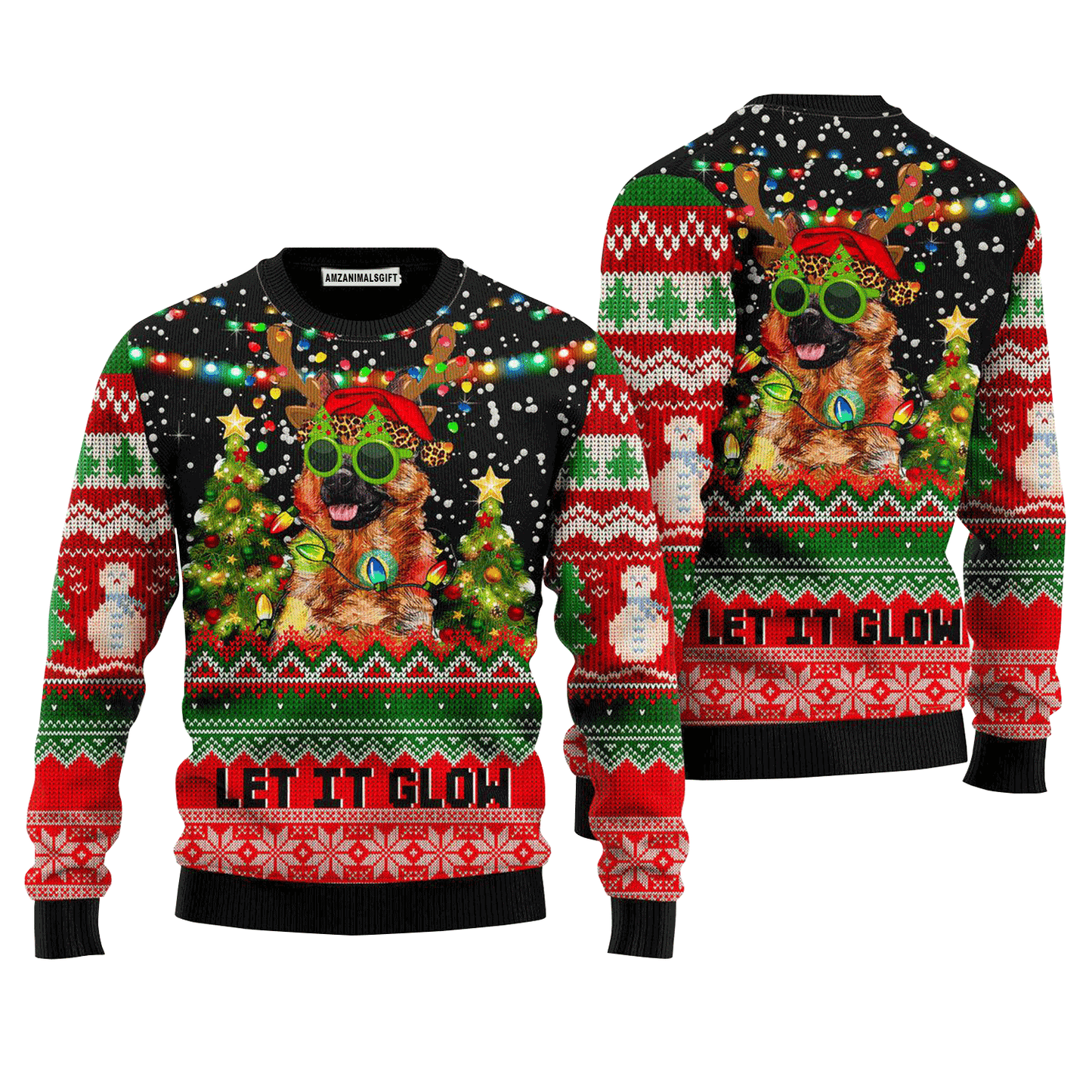German Shepherd Sweater Let It Glow, Ugly Sweater For Men & Women, Perfect Outfit For Christmas New Year Autumn Winter