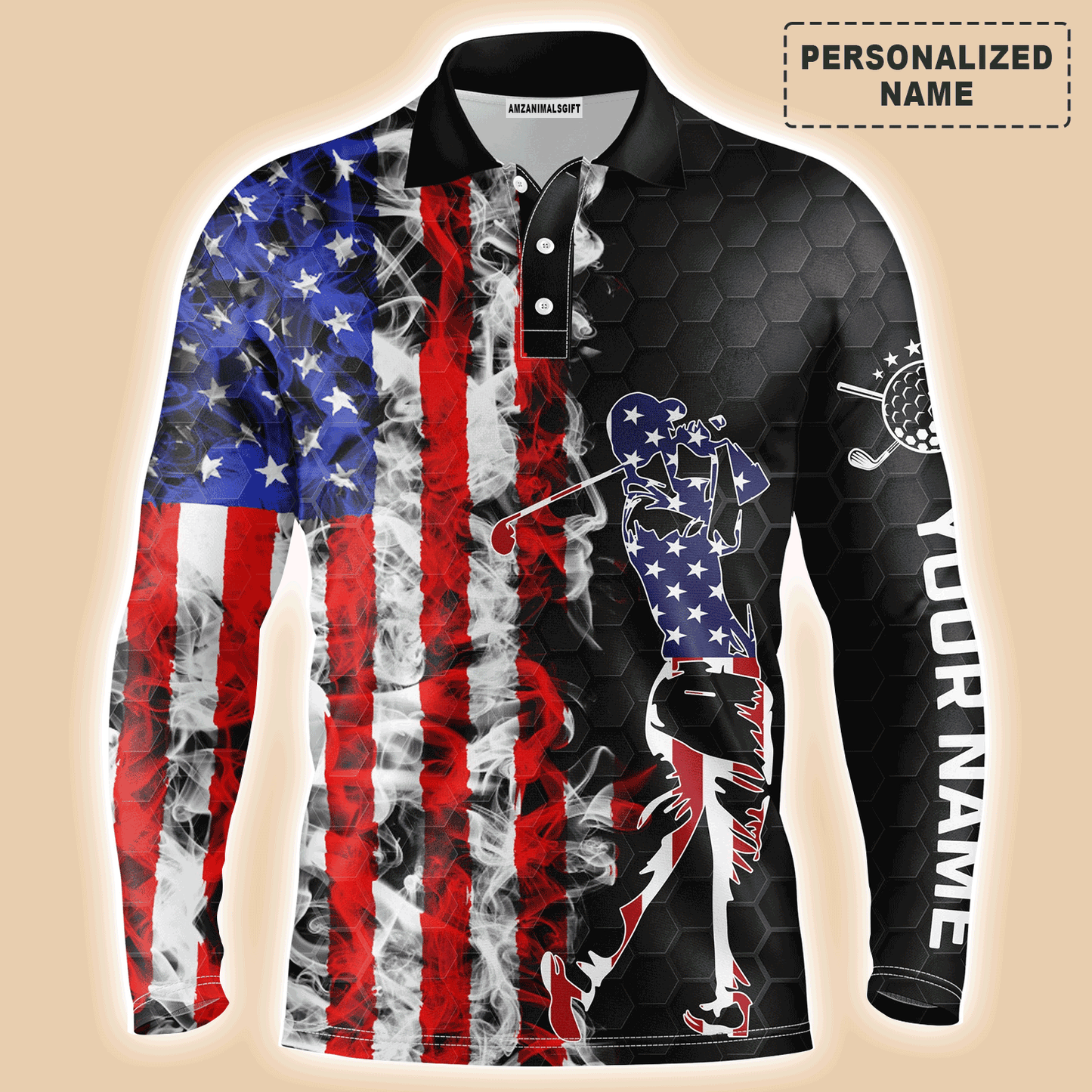 Men Golf Polo Shirt - Custom Name American Flag Black Apparel Men Golf Polo Shirt - Perfect Polo Shirt For Men, Golfers