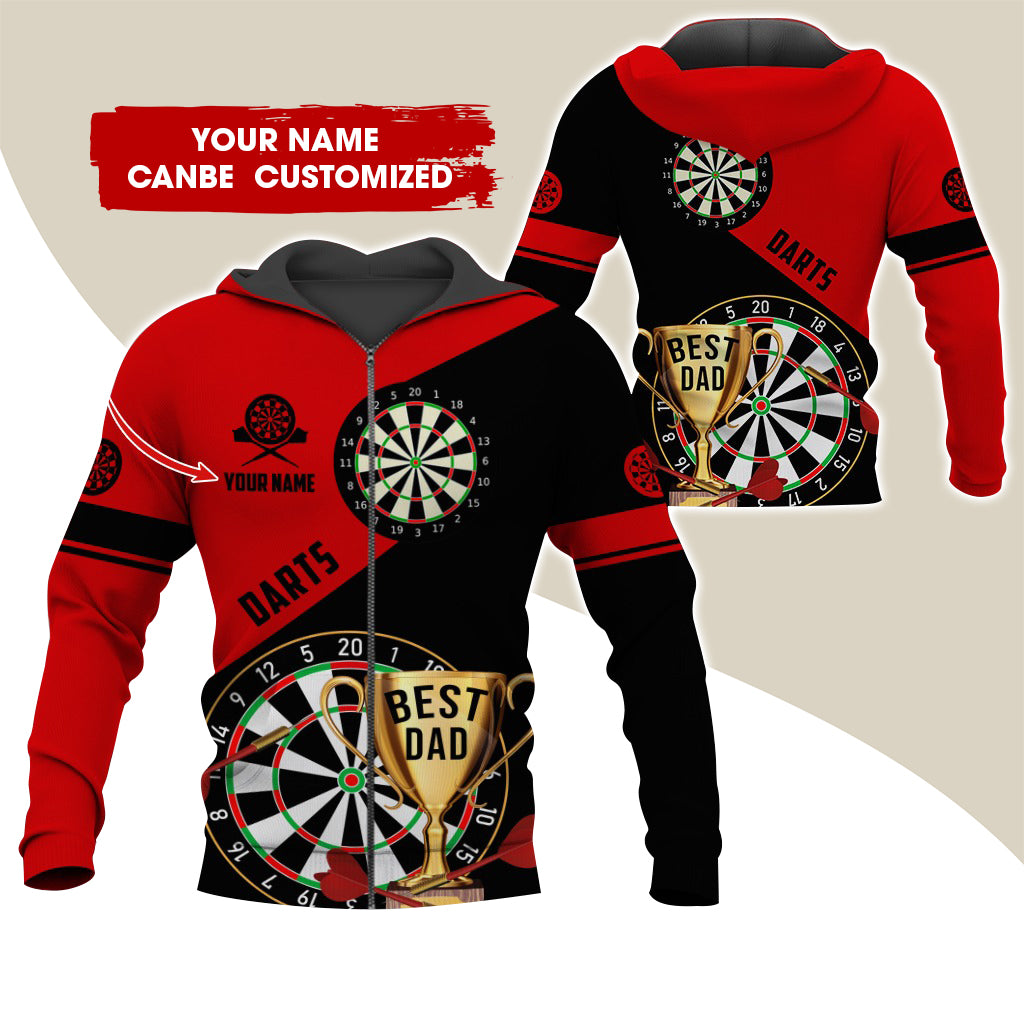 Customized Name Darts Premium Zip Hoodie , Personalized Name Best Dad Darts Zip Hoodie For Men & Women - Gift For Darts Lovers, Darts Players