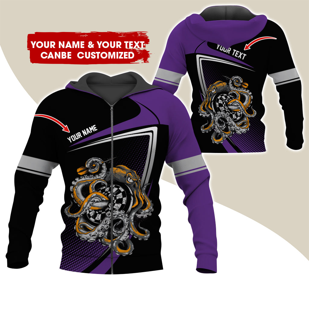 Personalized Name & Text Octopus Darts Premium Zip Hoodie, Custom Name Darts Zip Hoodie For Men & Women - Gift For Darts Lovers, Darts Players