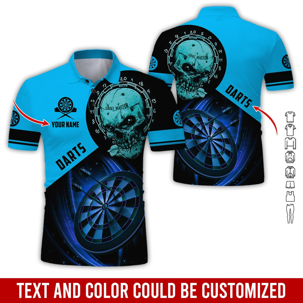 Customized Name & Text Darts Polo Shirt, Skull Darts Master Personalized Darts Polo Shirt For Men - Perfect Gift For Darts Lovers, Darts Players