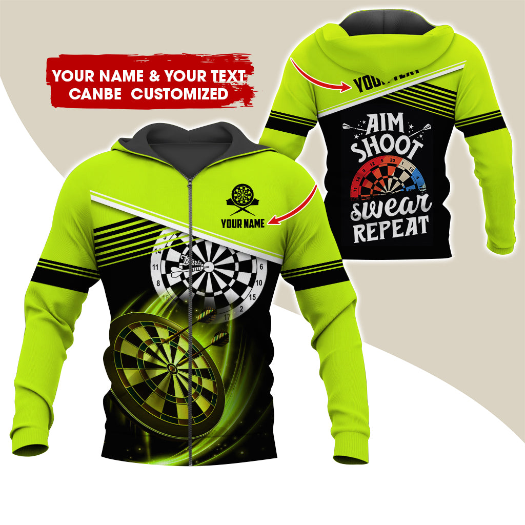 Customized Name & Text Darts Premium Zip Hoodie, Personalized Aim Shoot Sweat Repeat Zip Hoodie For Men & Women - Gift For Darts Lovers, Darts Players