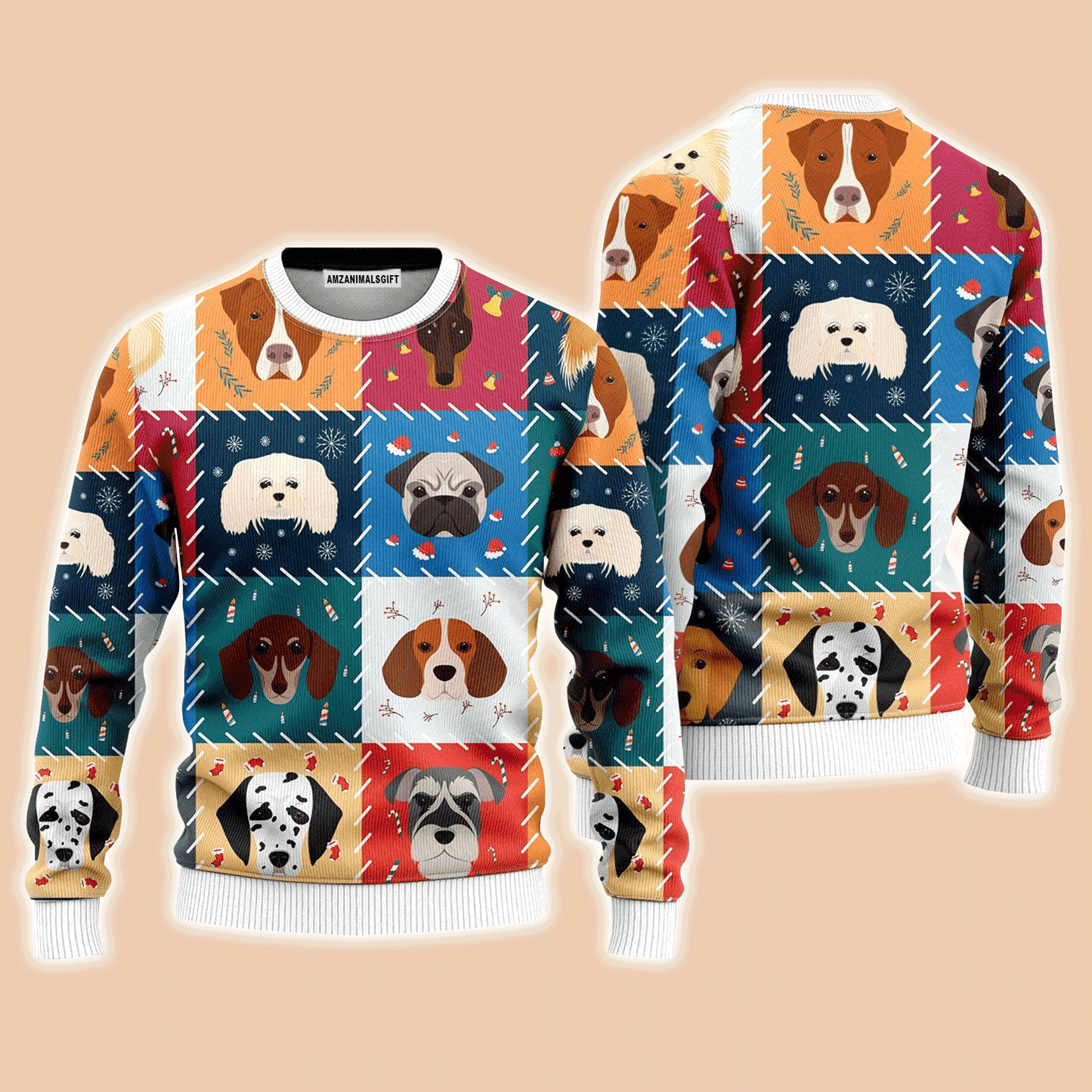 Funny Cartoon Dog Face Christmas Sweater, Ugly Sweater For Men & Women, Perfect Outfit For Christmas New Year Autumn Winter