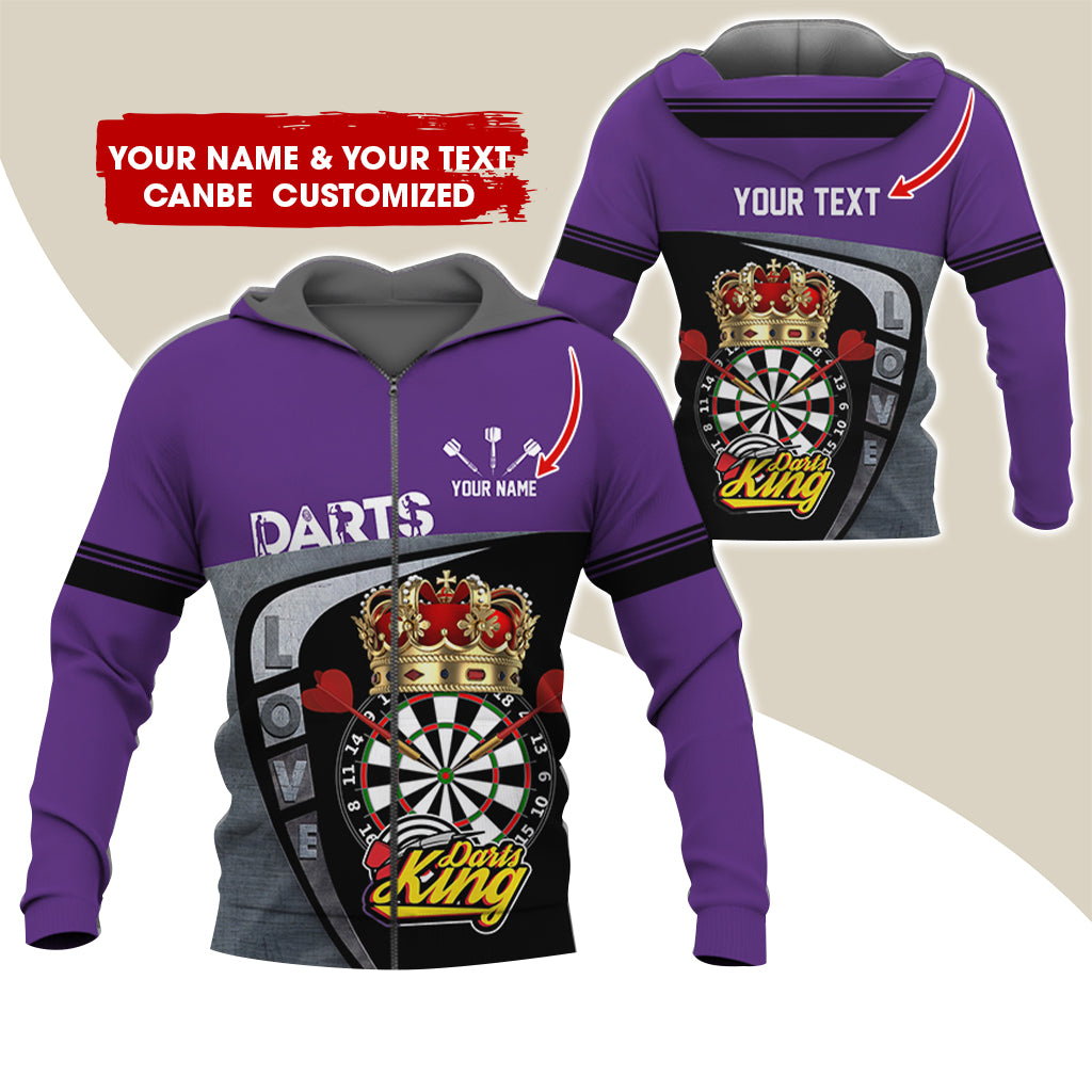 Customized Name Darts King Premium Zip Hoodie, Personalized Darts Love Zip Hoodie For Men & Women - Gift For Darts Lovers, Darts Players
