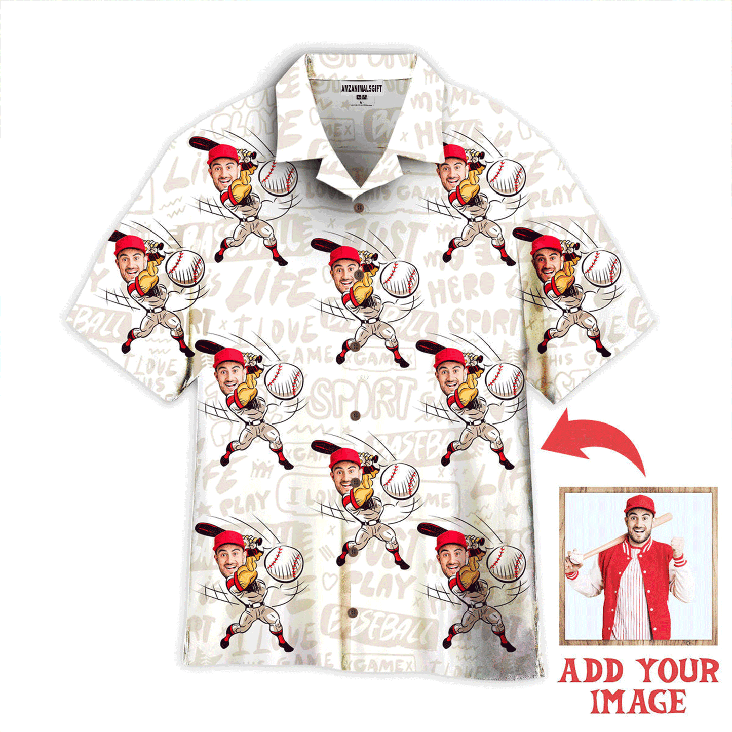 Customized Baseball Hawaiian Shirts, Custom Funny Face I Love Baseball Hawaiian Shirt - Perfect Gift For Men & Woman, Baseball Lovers