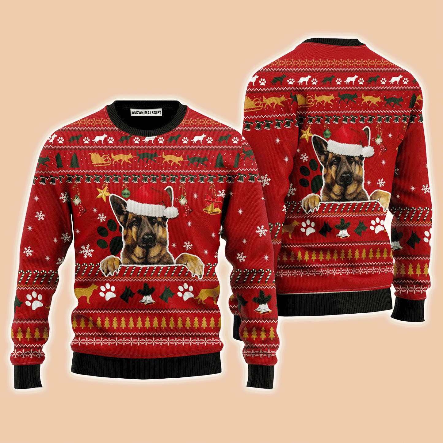 German Shepherd Christmas hat Sweater, Ugly Sweater For Men & Women, Perfect Outfit For Christmas New Year Autumn Winter